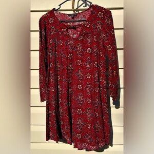 American Eagle Long-sleeve Maroon Patterned Dress - size XS